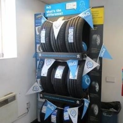 HiQ Warmley tyre display.