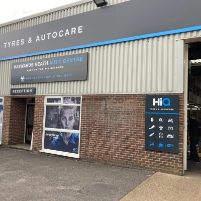 Hi Q Tyres Autocare Haywards Heath entrance new signage