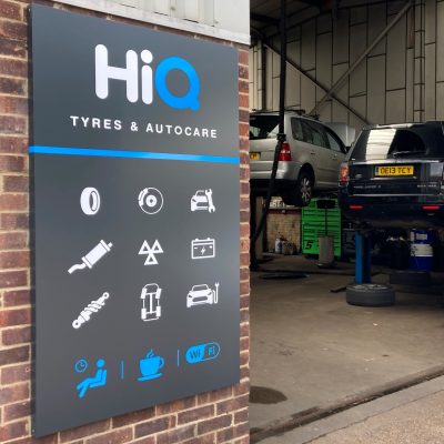 Hi Q Tyres Autocare Haywards Heath sign and workshop