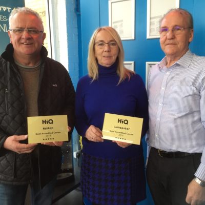 Steve and Meg Marshall HiQ Halton receiving their Gold Standard Award 2018