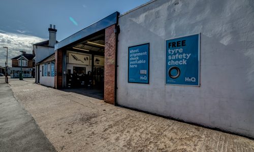 HiQ Burgess Hill from the outside. Come in centre for your free tyre safety check or get your wheels aligned with our new service.