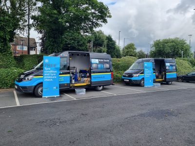 Hi Q Tyres Autocare Coventry Mobile vans with roll sheet marketing