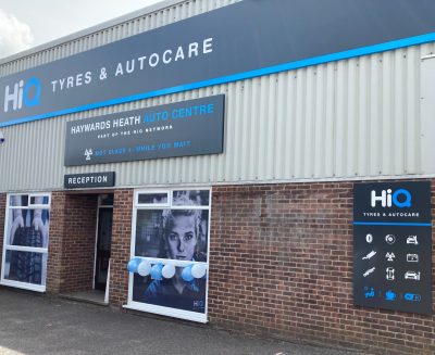 Hi Q Tyres Autocare Haywards Heath sign and workshop jpg