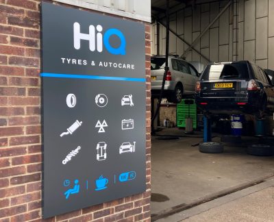Hi Q Tyres Autocare Haywards Heath sign and workshop
