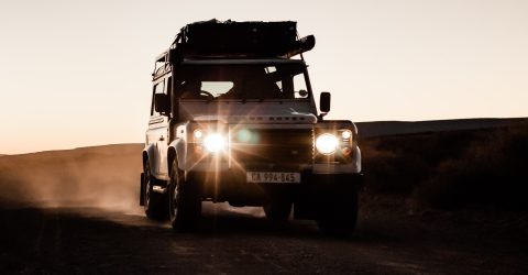 Land Rover Driving in Dawn through the Countryside Off Road