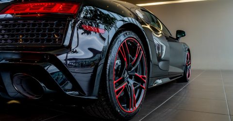 Shiny Black Audi R8 with Michelin Tyres and Red Alloy Trims