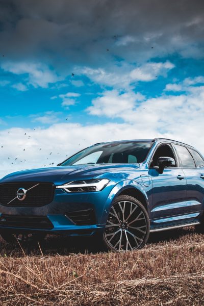 Blue volvo in the hay