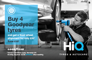 Buy 4 Goodyear tyres and get a wheel alignment for £20.